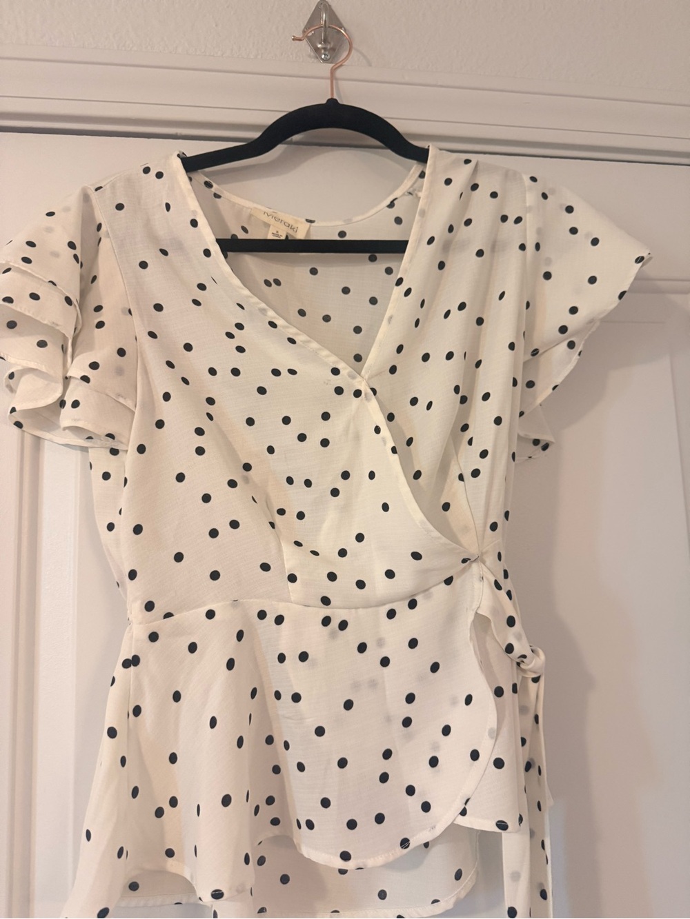 Polka Dot Wrap Peplum Dress - White/Black